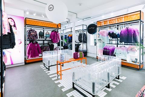 Interior of Hype Carnaby Street store showing girls' clothing and rucksacks